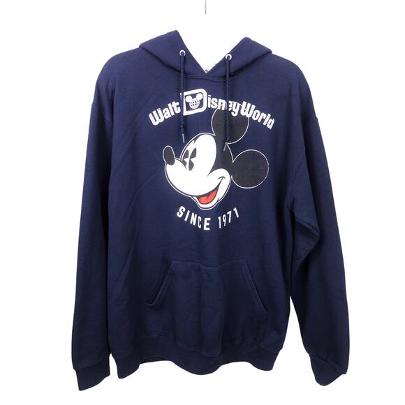 Disney Parks Disney World Mickey Mouse Navy Kangaroo Pocket Hooded Pullover L - Picture 1 of 11